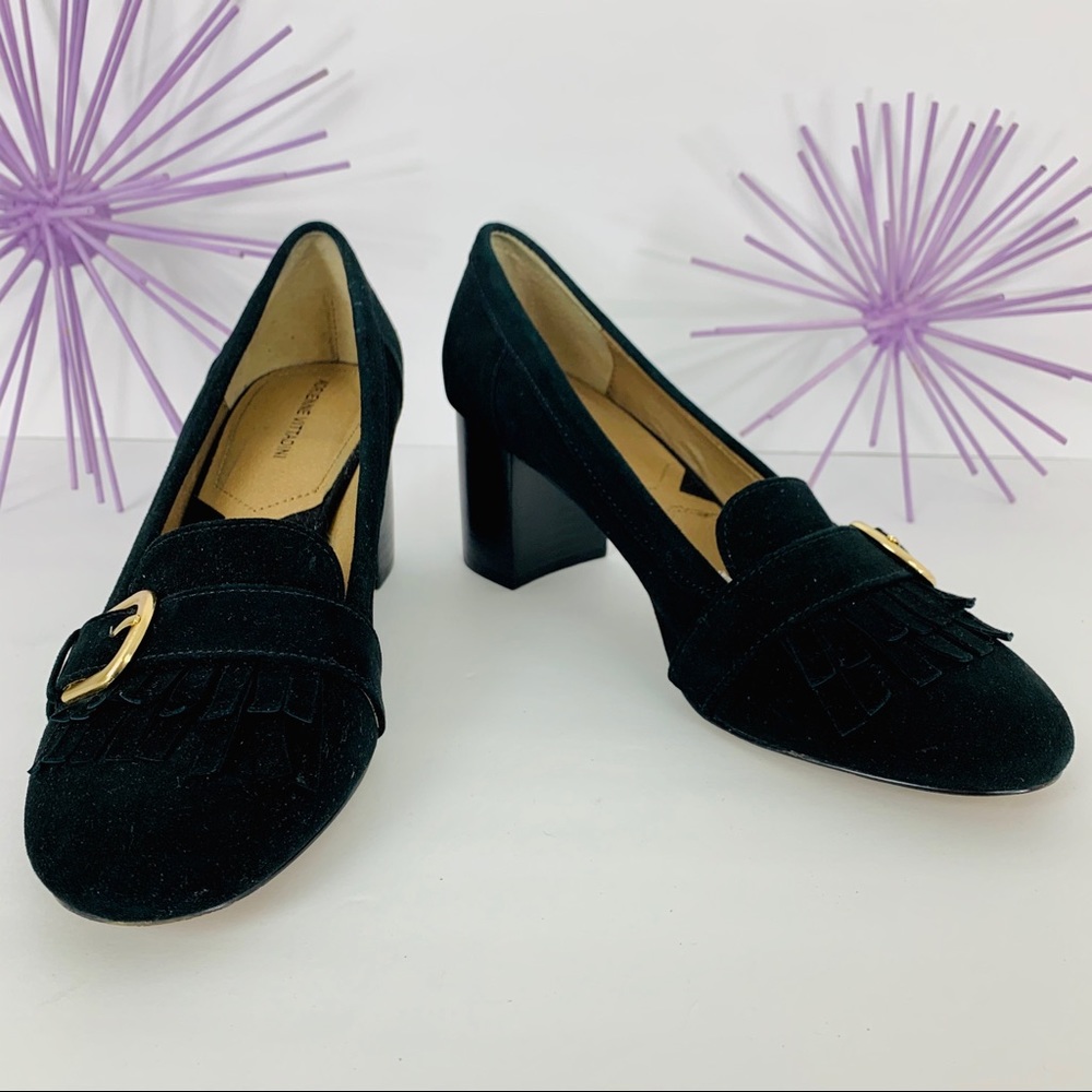 Adrienne Vittadini / Black Buckled Fringed Heel